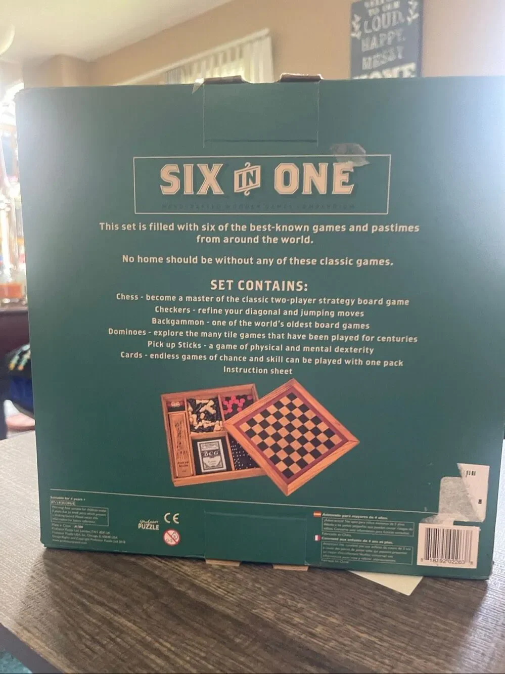 New Professor Puzzle Six in One Wooden Games Compendium Family Board Game Set